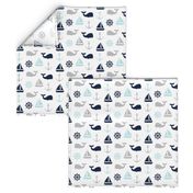 nautical in navy, blue & grey - whale, sailboat, anchor,  wheel LAD19