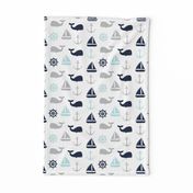 nautical in navy, blue & grey - whale, sailboat, anchor,  wheel LAD19