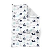 nautical in navy, blue & grey - whale, sailboat, anchor,  wheel LAD19