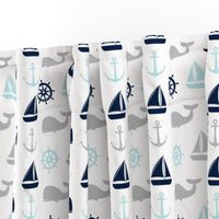 nautical in navy, blue & grey - whale, sailboat, anchor,  wheel LAD19