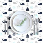 nautical in navy, blue & grey - whale, sailboat, anchor,  wheel LAD19