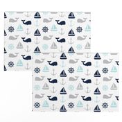 nautical in navy, blue & grey - whale, sailboat, anchor,  wheel LAD19