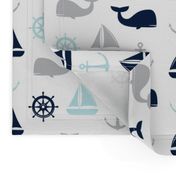 nautical in navy, blue & grey - whale, sailboat, anchor,  wheel LAD19