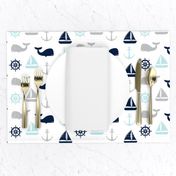 nautical in navy, blue & grey - whale, sailboat, anchor,  wheel LAD19