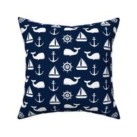 nautical on navy - whale, sailboat, anchor,  wheel LAD19