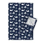 nautical on navy - whale, sailboat, anchor,  wheel LAD19