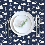 nautical on navy - whale, sailboat, anchor,  wheel LAD19