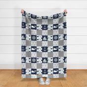 Nautical Patchwork -  Sailboat, Anchor, Wheel, Whale - Navy and Grey   LAD19