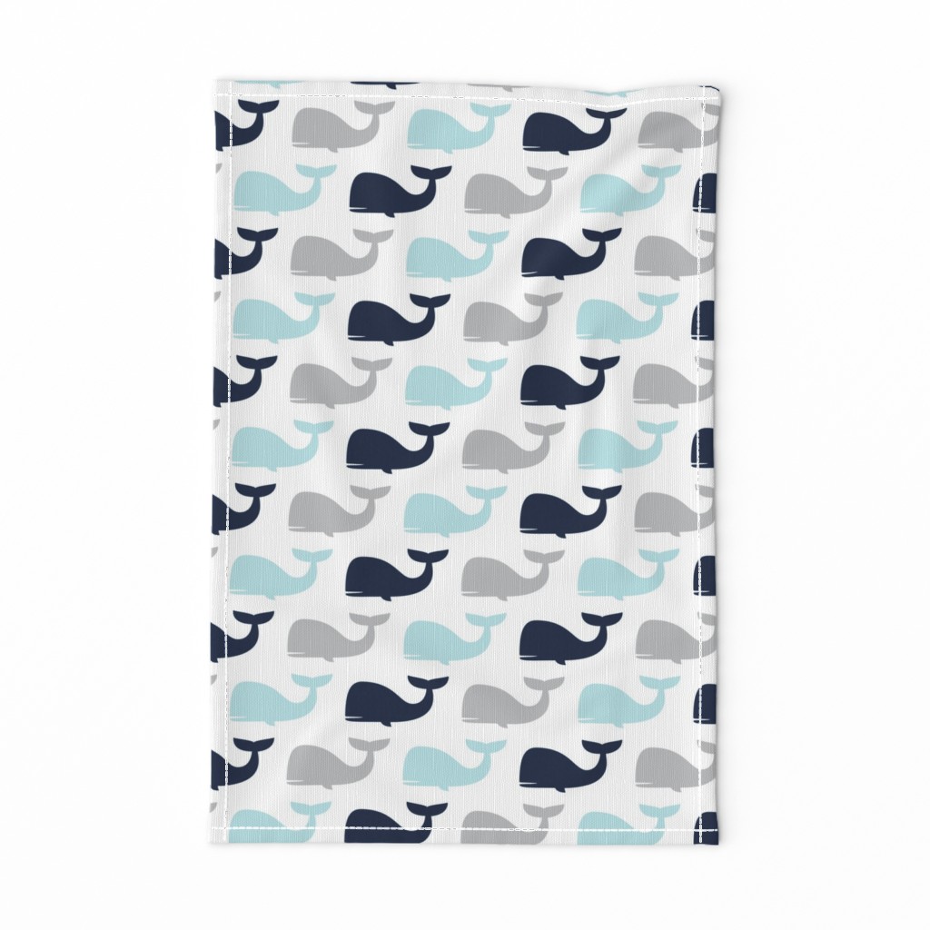 whales - nautical fabric - navy and blue LAD19