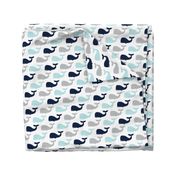 whales - nautical fabric - navy and blue LAD19