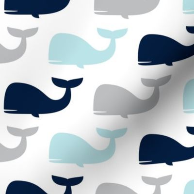 whales - nautical fabric - navy and blue LAD19