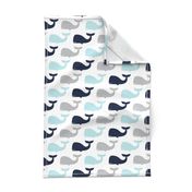 whales - nautical fabric - navy and blue LAD19