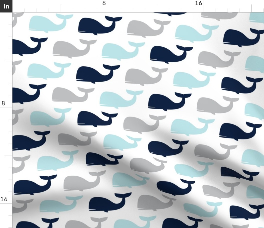 whales - nautical fabric - navy and blue LAD19