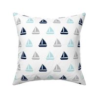 sailboats - nautical - navy blue and grey  LAD19