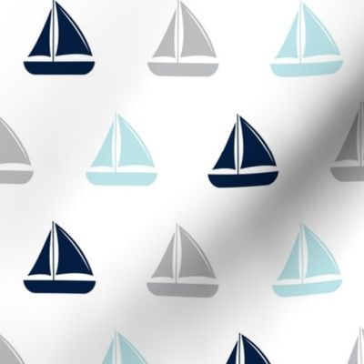 sailboats - nautical - navy blue and grey  LAD19
