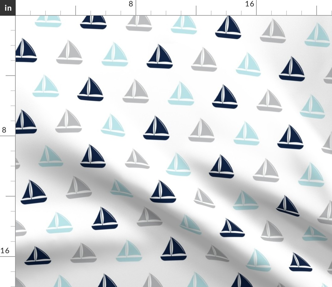 sailboats - nautical - navy blue and grey  LAD19