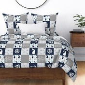 Nautical Patchwork - Mightier than the waves in the sea - Sailboat, Anchor, Wheel, Whale - Navy and Grey (90)  LAD19