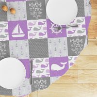 Nautical Patchwork - Mightier than the waves in the sea - Sailboat, Anchor, Wheel, Whale - Purple and Grey LAD19