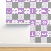 Nautical Patchwork -  Sailboat, Anchor, Wheel, Whale - Purple and Grey LAD19