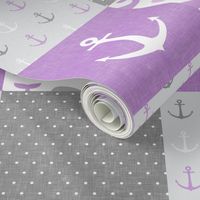 Nautical Patchwork -  Sailboat, Anchor, Wheel, Whale - Purple and Grey LAD19