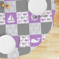 Nautical Patchwork -  Sailboat, Anchor, Wheel, Whale - Purple and Grey LAD19