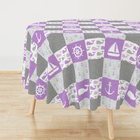 Nautical Patchwork -  Sailboat, Anchor, Wheel, Whale - Purple and Grey LAD19