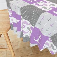 Nautical Patchwork -  Sailboat, Anchor, Wheel, Whale - Purple and Grey LAD19