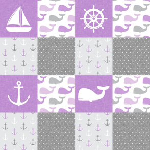Nautical Patchwork -  Sailboat, Anchor, Wheel, Whale - Purple and Grey LAD19