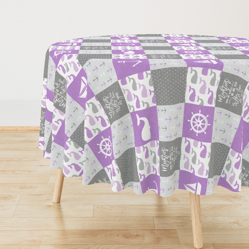 Nautical Patchwork - Mightier than the waves in the sea - Sailboat, Anchor, Wheel, Whale -  Purple and Grey (90)  LAD19