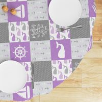 Nautical Patchwork - Mightier than the waves in the sea - Sailboat, Anchor, Wheel, Whale -  Purple and Grey (90)  LAD19