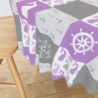 Nautical Patchwork - Mightier than the waves in the sea - Sailboat, Anchor, Wheel, Whale -  Purple and Grey (90)  LAD19