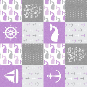 Nautical Patchwork - Mightier than the waves in the sea - Sailboat, Anchor, Wheel, Whale -  Purple and Grey (90)  LAD19