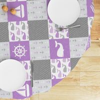 Nautical Patchwork -  Sailboat, Anchor, Wheel, Whale - Purple and Grey (90)  LAD19