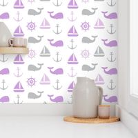 nautical in purple  & grey - whale, sailboat, anchor,  wheel LAD19