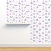 nautical in purple  & grey - whale, sailboat, anchor,  wheel LAD19