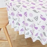 nautical in purple  & grey - whale, sailboat, anchor,  wheel LAD19