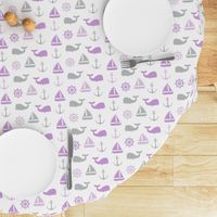 nautical in purple  & grey - whale, sailboat, anchor,  wheel LAD19