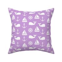 nautical on purple - whale, sailboat, anchor,  wheel LAD19