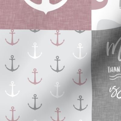 Nautical Patchwork - Mightier than the waves in the sea - Sailboat, Anchor, Wheel, Whale - mauve and grey  LAD19