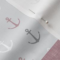 Nautical Patchwork - Mightier than the waves in the sea - Sailboat, Anchor, Wheel, Whale - mauve and grey  LAD19