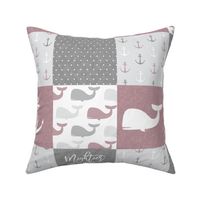 Nautical Patchwork - Mightier than the waves in the sea - Sailboat, Anchor, Wheel, Whale - mauve and grey  LAD19