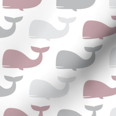 whales - nautical fabric - mauve and grey 