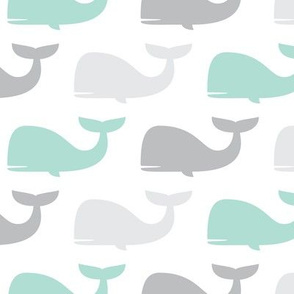 whales - nautical fabric - aqua and grey LAD19