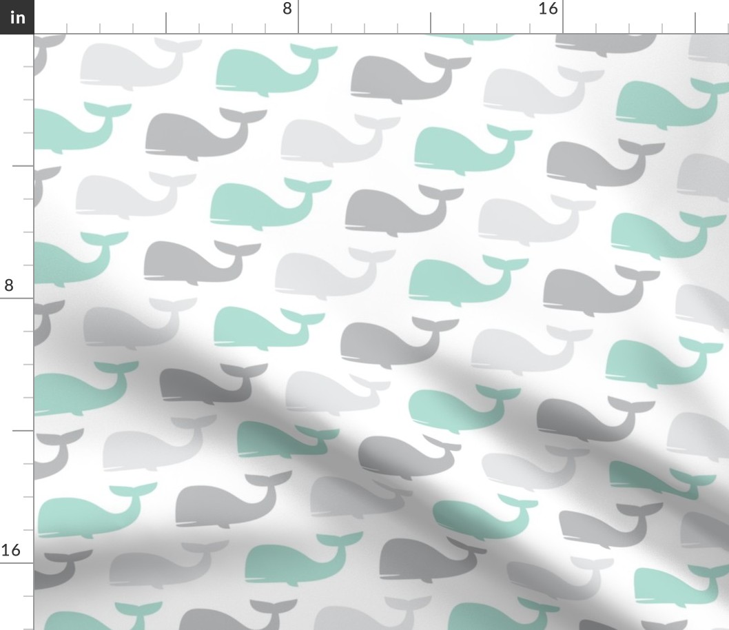 whales - nautical fabric - aqua and grey LAD19