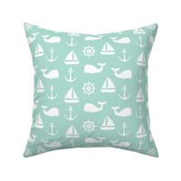 nautical on aqua - whale, sailboat, anchor,  wheel LAD19