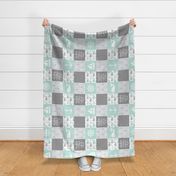 Nautical Patchwork - Mightier than the waves in the sea - Sailboat, Anchor, Wheel, Whale - Aqua and Grey (90)  LAD19