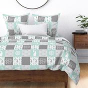 Nautical Patchwork - Mightier than the waves in the sea - Sailboat, Anchor, Wheel, Whale - Aqua and Grey (90)  LAD19