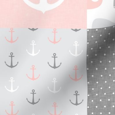 Nautical Patchwork - Sailboat, Anchor, Wheel, Whale - Pink and Grey  LAD19