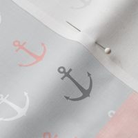 Nautical Patchwork - Sailboat, Anchor, Wheel, Whale - Pink and Grey  LAD19