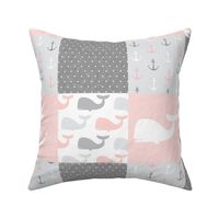Nautical Patchwork - Sailboat, Anchor, Wheel, Whale - Pink and Grey  LAD19